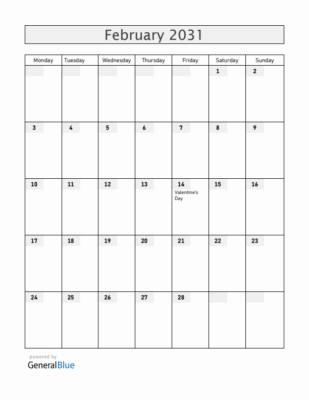 Guam February 2031 Calendar with Holidays