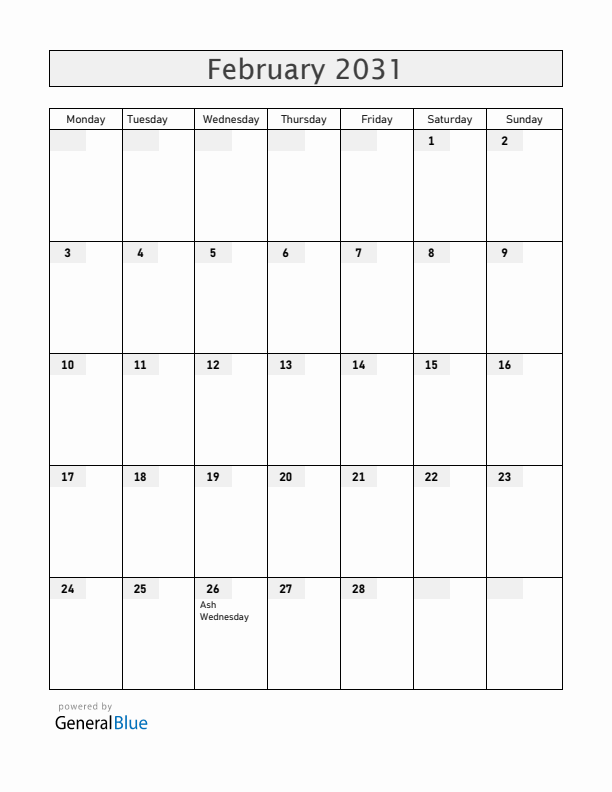Jamaica February 2031 Calendar with Holidays