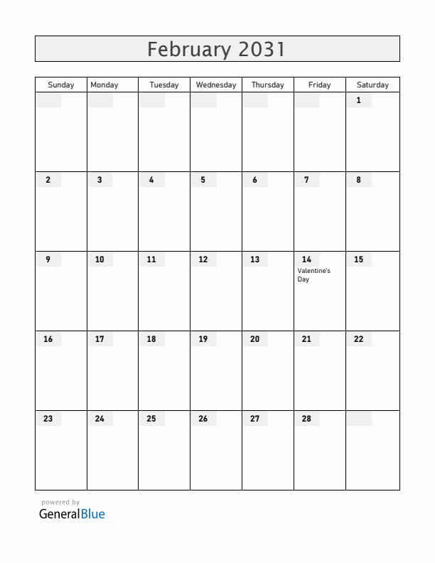 Belgium February 2031 Calendar with Holidays