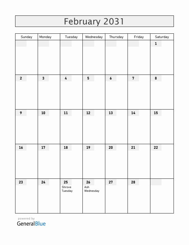 Cabo Verde February 2031 Calendar with Holidays