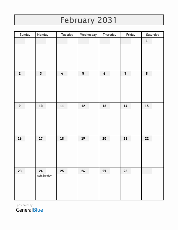 Greece February 2031 Calendar with Holidays