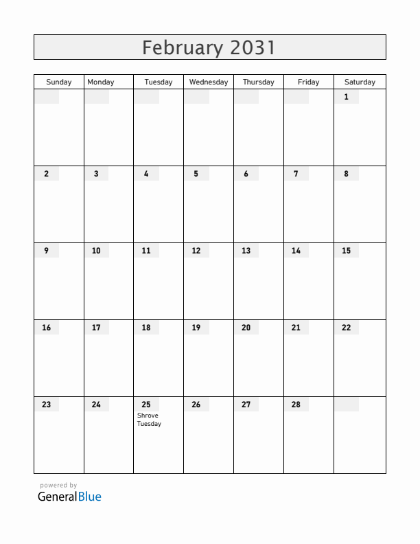 Croatia February 2031 Calendar with Holidays