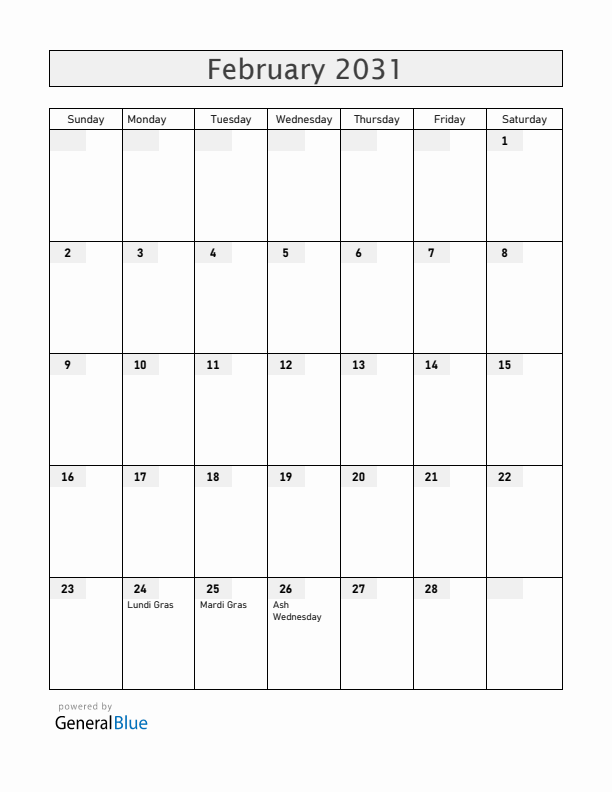 Haiti February 2031 Calendar with Holidays