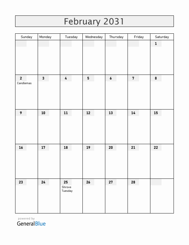 Liechtenstein February 2031 Calendar with Holidays