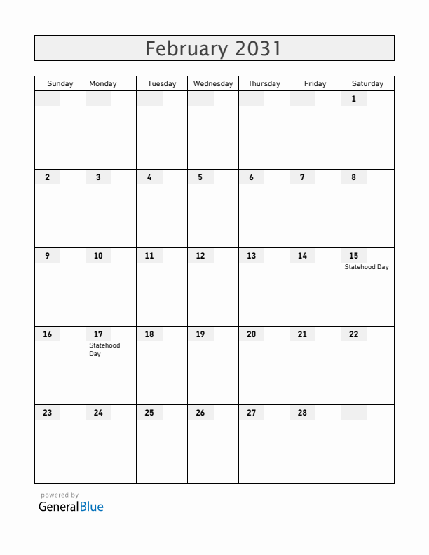Serbia February 2031 Calendar with Holidays