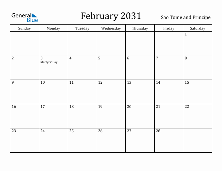 February 2031 Calendar Sao Tome and Principe