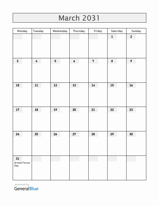 Brunei March 2031 Calendar with Holidays