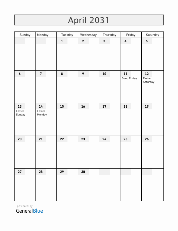 Belize April 2031 Calendar with Holidays