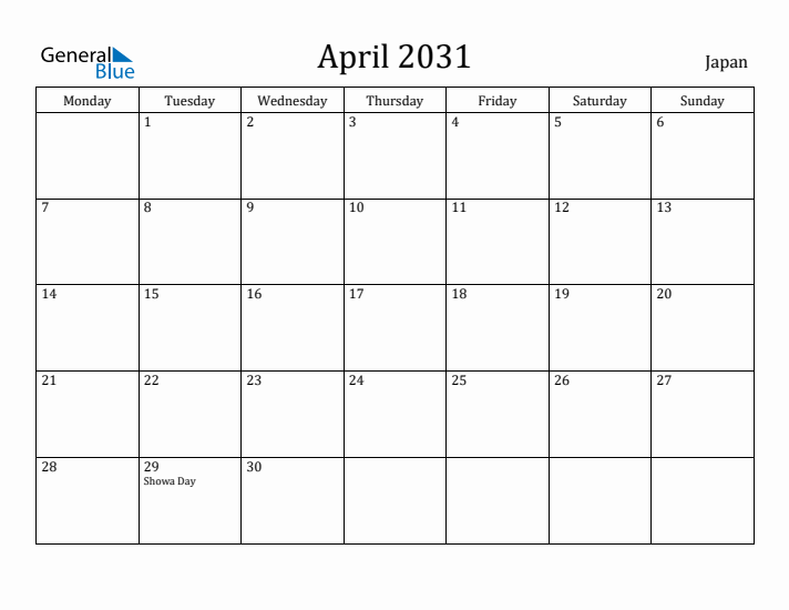 April 2031 Calendar Japan