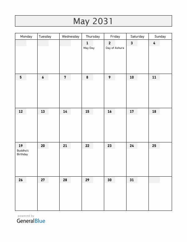 Bangladesh May 2031 Calendar with Holidays