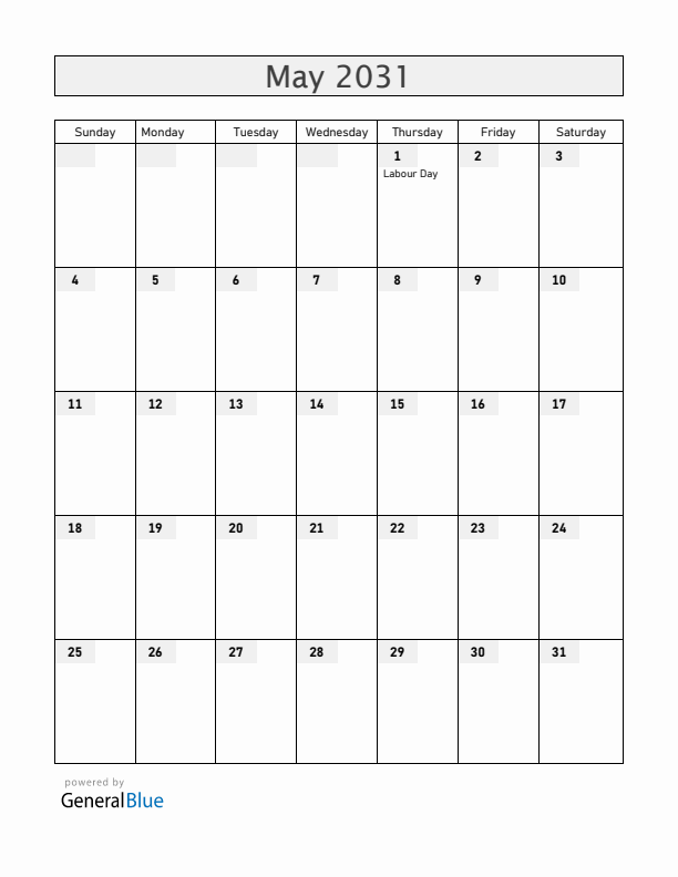 Albania May 2031 Calendar with Holidays