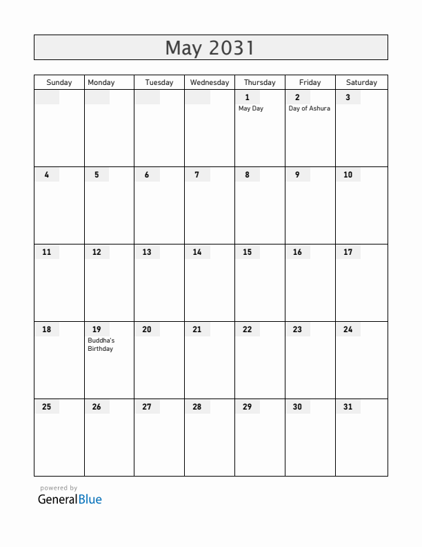 Bangladesh May 2031 Calendar with Holidays