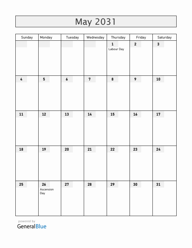 Colombia May 2031 Calendar with Holidays