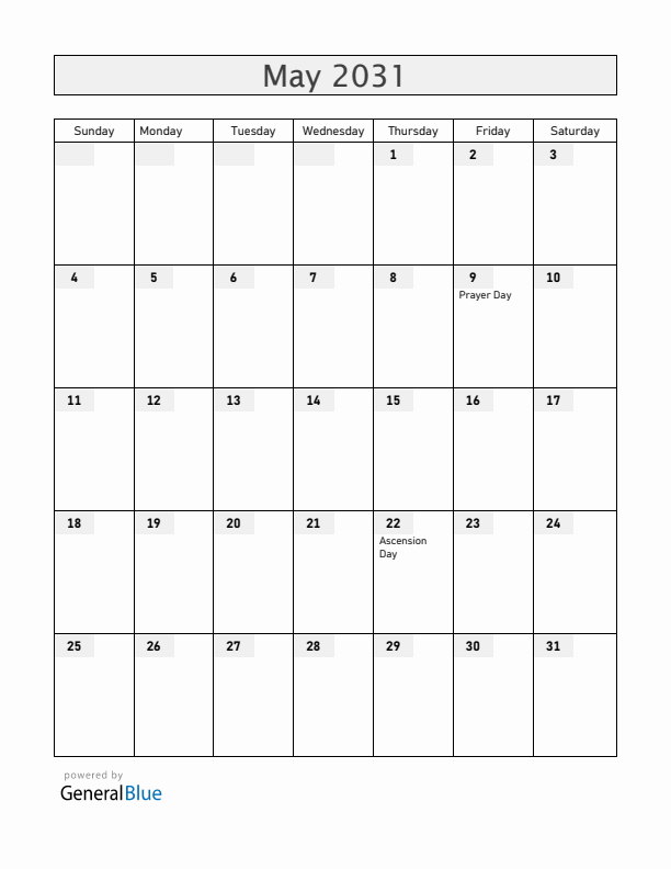 Greenland May 2031 Calendar with Holidays