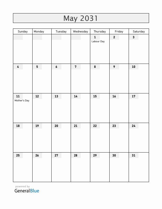 Greece May 2031 Calendar with Holidays