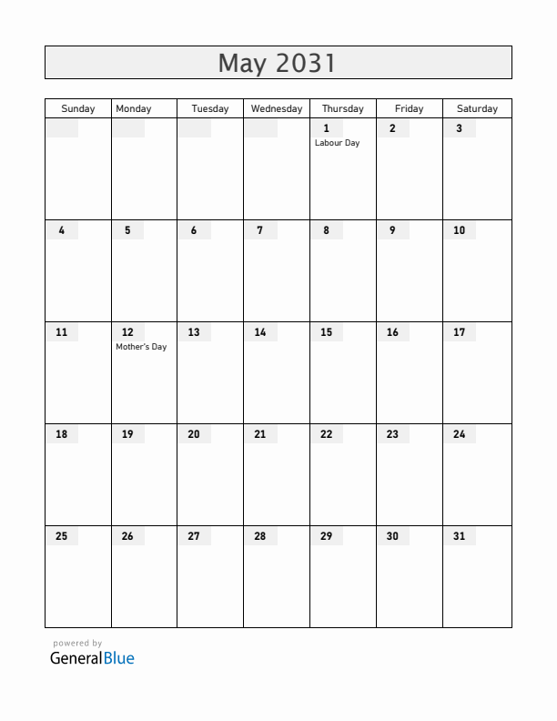 Honduras May 2031 Calendar with Holidays