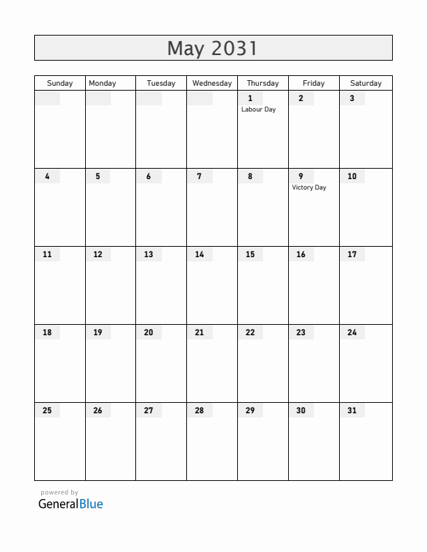 Moldova May 2031 Calendar with Holidays