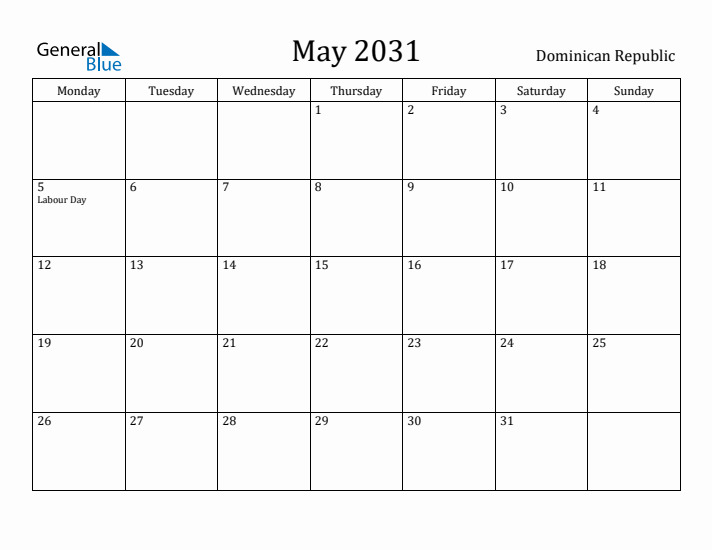 May 2031 Calendar Dominican Republic