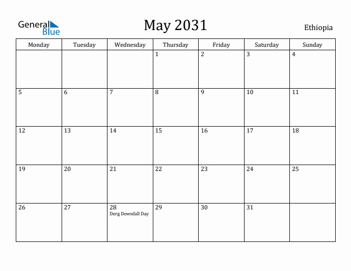May 2031 Calendar Ethiopia
