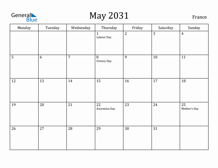 May 2031 Calendar France