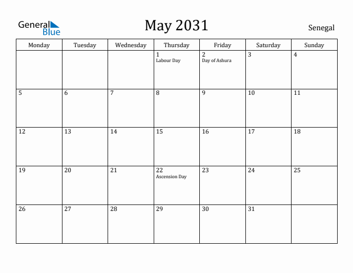 May 2031 Calendar Senegal