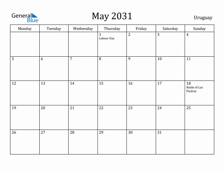May 2031 Calendar Uruguay
