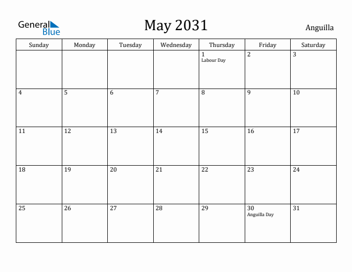 May 2031 Calendar Anguilla