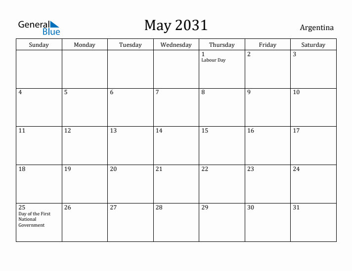 May 2031 Calendar Argentina