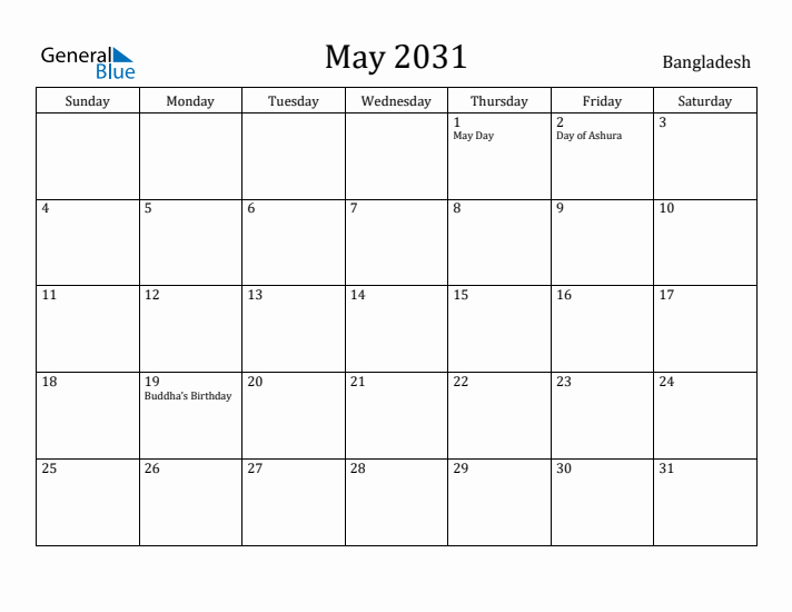 May 2031 Calendar Bangladesh
