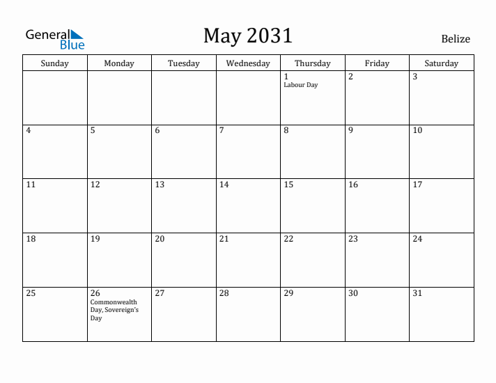 May 2031 Calendar Belize