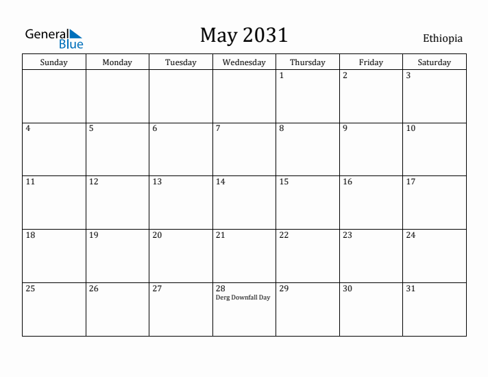 May 2031 Calendar Ethiopia