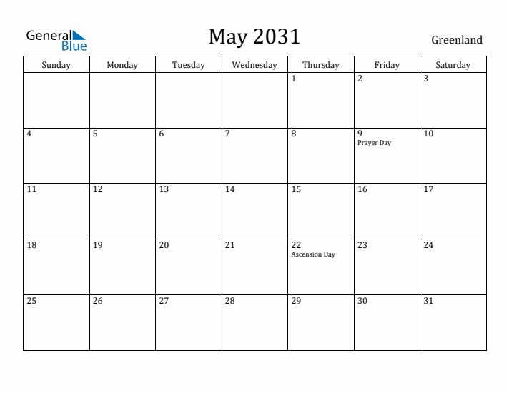 May 2031 Calendar Greenland