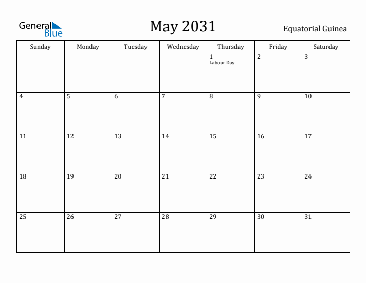 May 2031 Calendar Equatorial Guinea