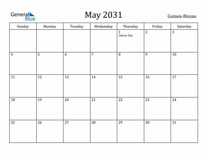 May 2031 Calendar Guinea-Bissau