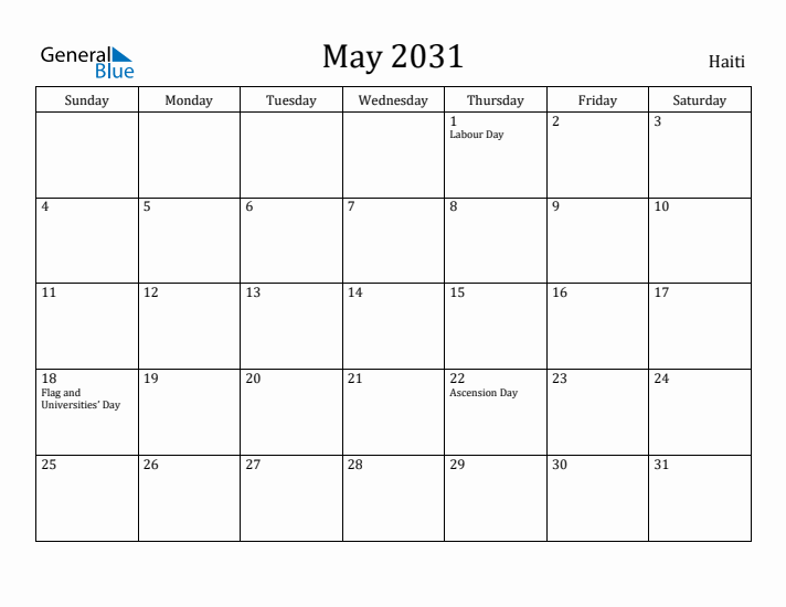 May 2031 Calendar Haiti