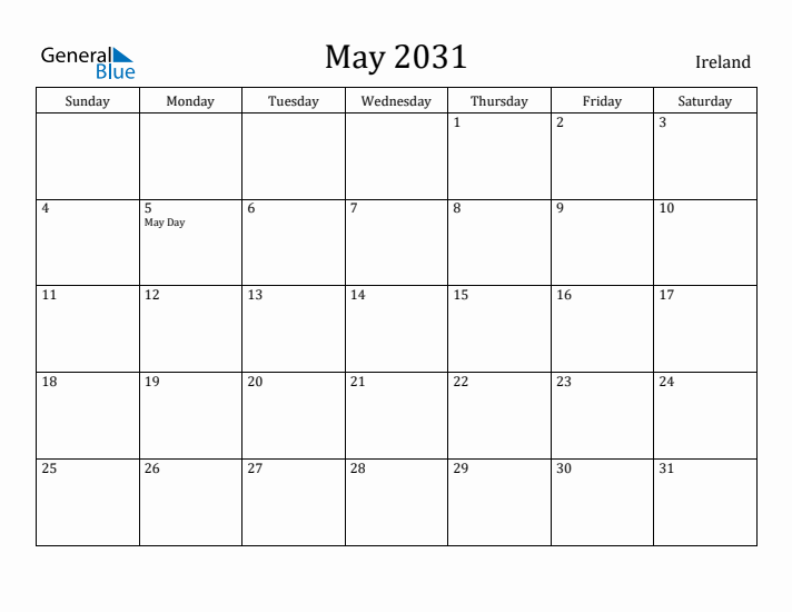 May 2031 Calendar Ireland