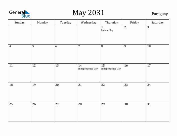 May 2031 Calendar Paraguay