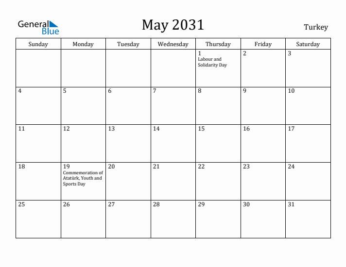 May 2031 Calendar Turkey