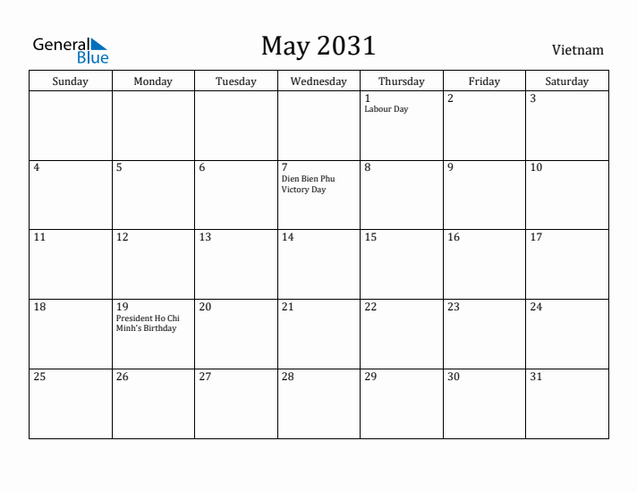 May 2031 Calendar Vietnam