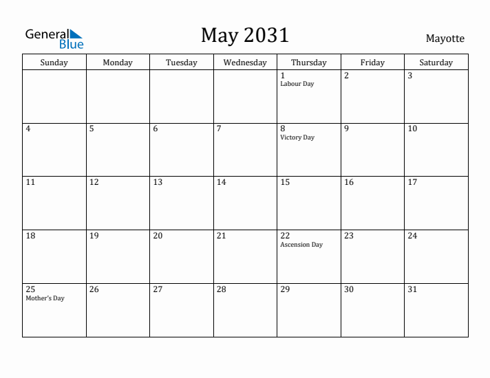 May 2031 Calendar Mayotte