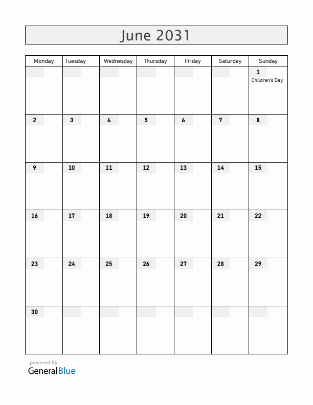 Albania June 2031 Calendar with Holidays