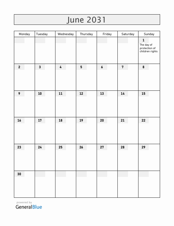 Armenia June 2031 Calendar with Holidays