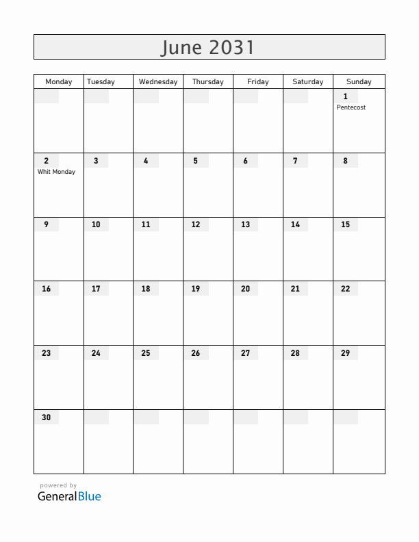 Mayotte June 2031 Calendar with Holidays