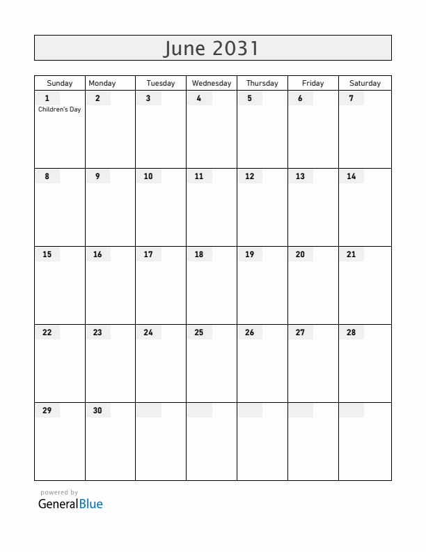 Albania June 2031 Calendar with Holidays