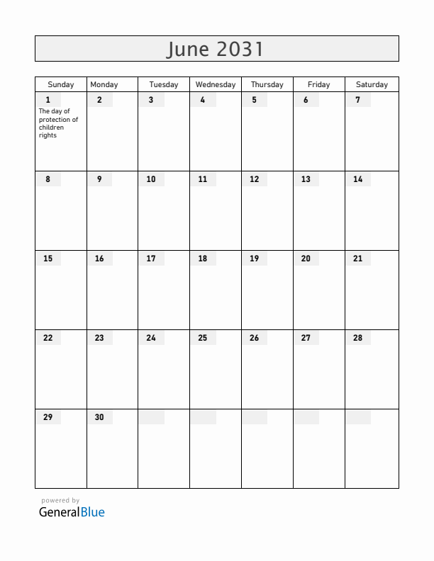 Armenia June 2031 Calendar with Holidays