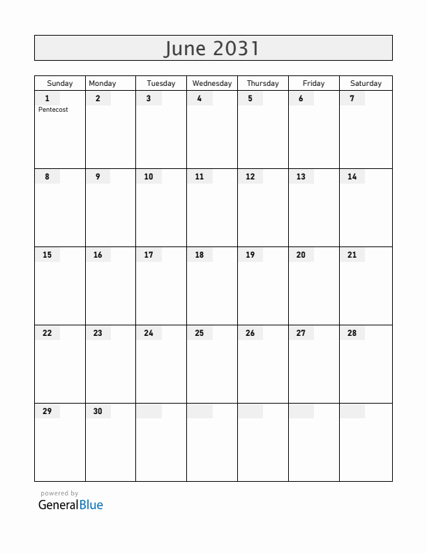 Burkina Faso June 2031 Calendar with Holidays