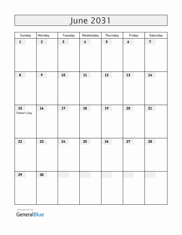 Canada June 2031 Calendar with Holidays