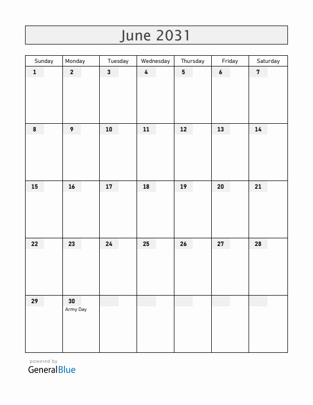 Guatemala June 2031 Calendar with Holidays