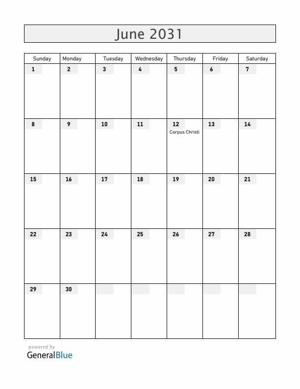 San Marino June 2031 Calendar with Holidays