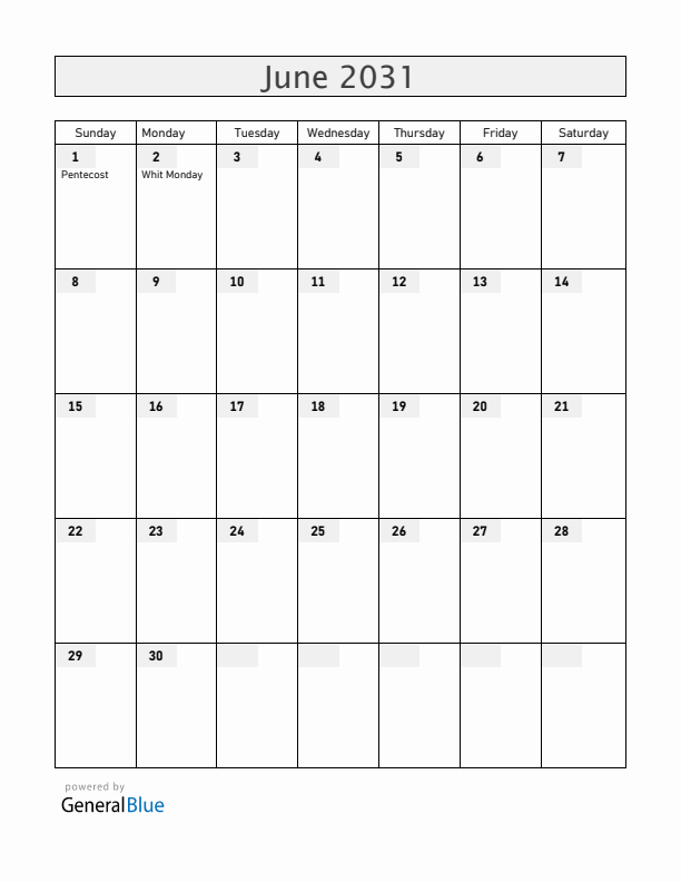 Mayotte June 2031 Calendar with Holidays